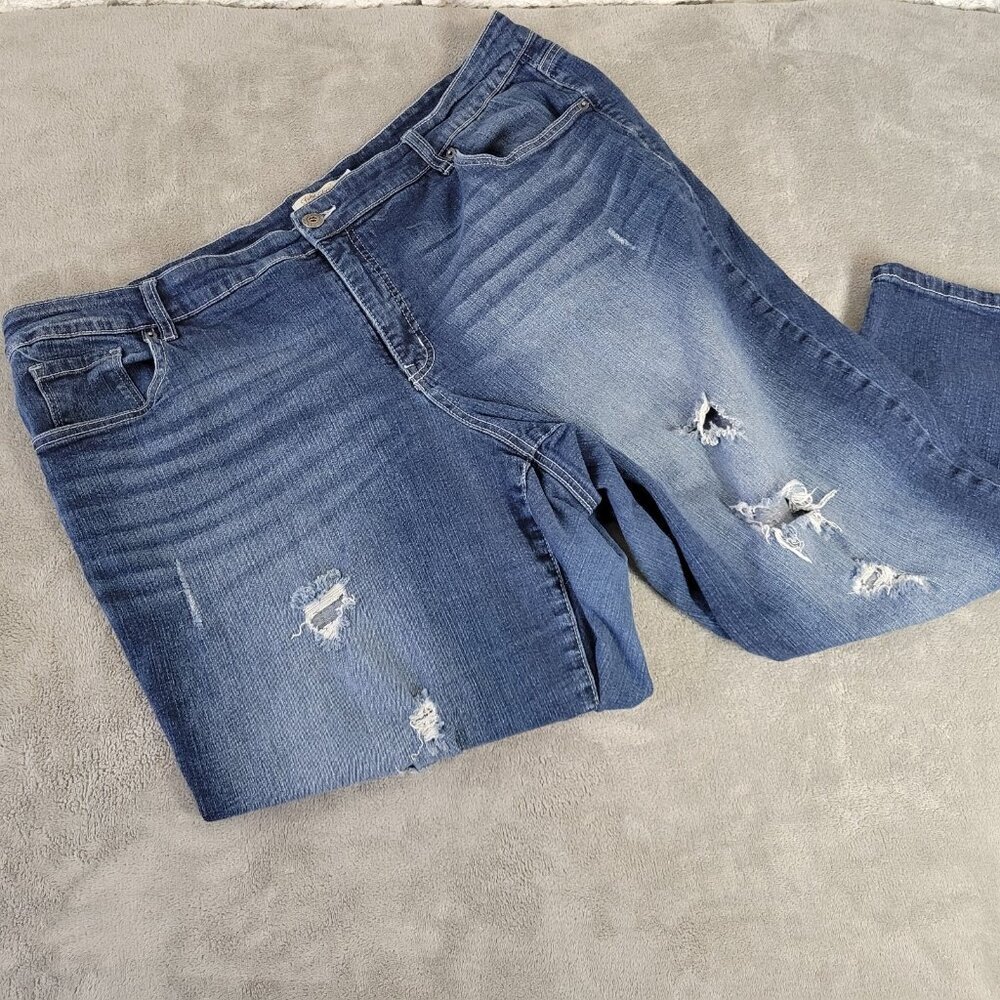 Faded Glory 24W Plus Distressed Dark Blue Straight Leg Denim Jeans SL18E